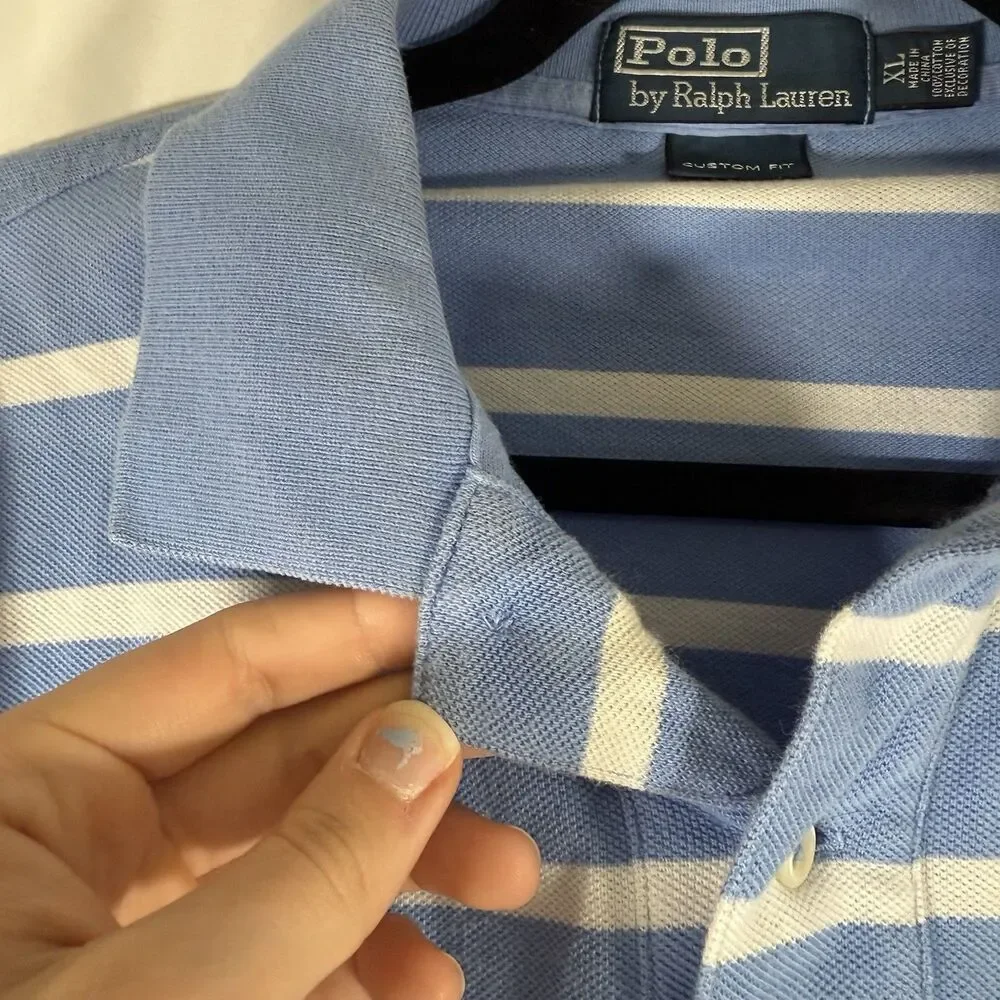 Polo Ralph Lauren Polo Shirt Mens XL Blue Striped Short Sleeve Custom Fit Cotton